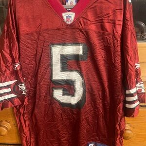 Red NFL Jersey with Number 5 Jeff Garcia. Vintage.